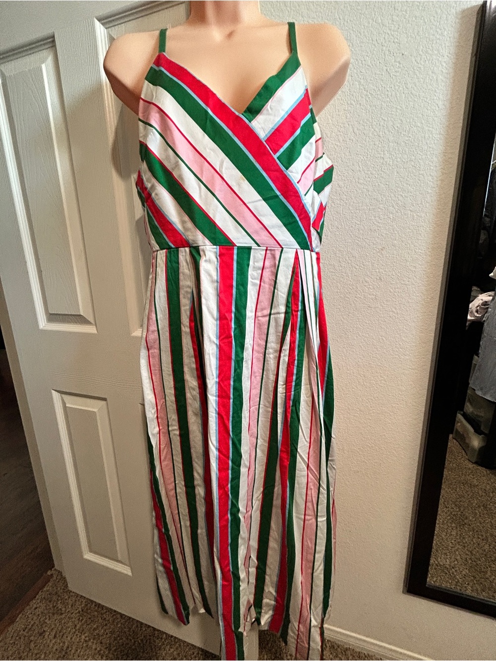 Ted Baker Red, Green & White Striped Sleeveless Maxi Dress